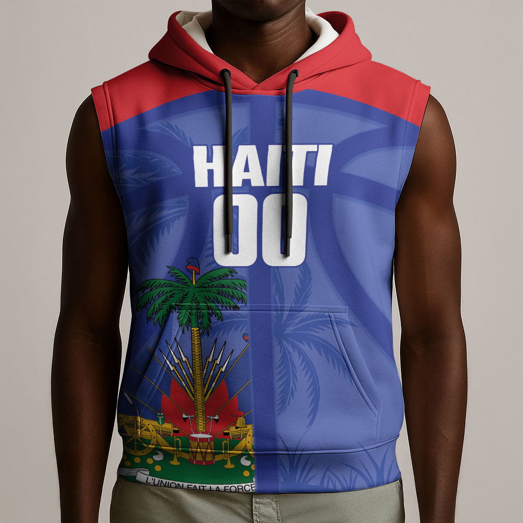 Haiti Basketball Custom Sleeveless Hoodie Ayiti Coat Of Arms Blue Sporty Style