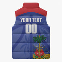 Haiti Basketball Custom Sleeveless Puffer Jacket Ayiti Coat Of Arms Blue Sporty Style