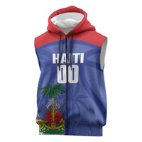 Haiti Basketball Custom Sleeveless Zip Hoodie Ayiti Coat Of Arms Blue Sporty Style