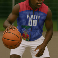 Haiti Basketball Custom Sleeveless Zip Hoodie Ayiti Coat Of Arms Blue Sporty Style