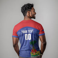 Haiti Basketball Custom T shirt Ayiti Coat Of Arms Blue Sporty Style
