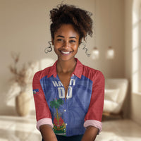 Haiti Basketball Custom Women Casual Shirt Ayiti Coat Of Arms Blue Sporty Style