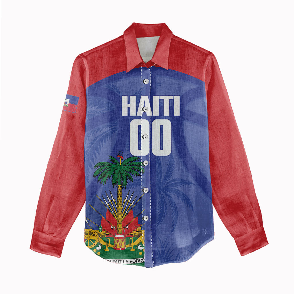 Haiti Basketball Custom Women Casual Shirt Ayiti Coat Of Arms Blue Sporty Style