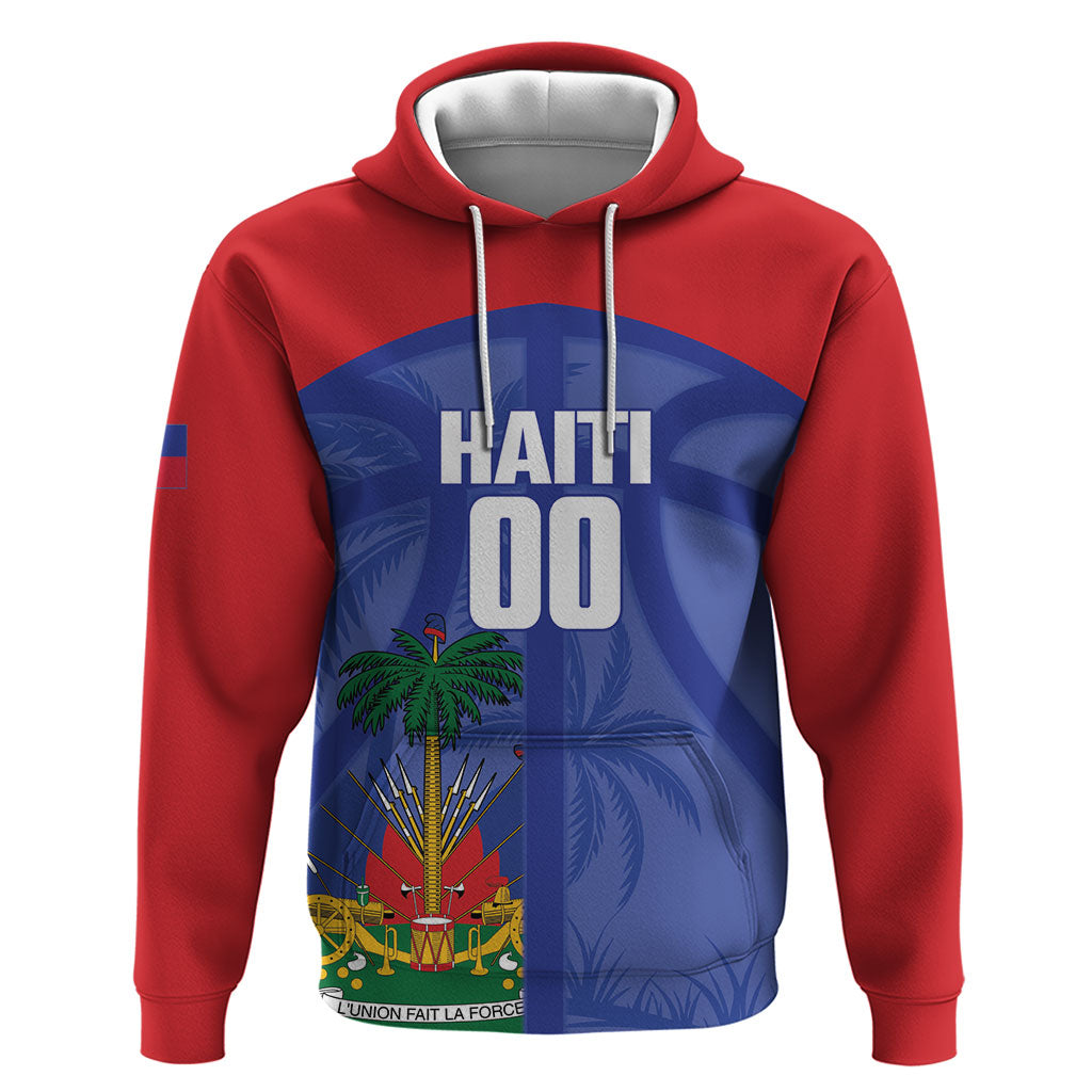 Haiti Basketball Custom Zip Hoodie Ayiti Coat Of Arms Blue Sporty Style