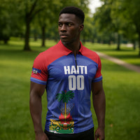 Haiti Basketball Custom Zipper Polo Shirt Ayiti Coat Of Arms Blue Sporty Style