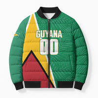 Guyana Basketball Custom Bomber Puffer Jacket Tropical Leaves Flag Style