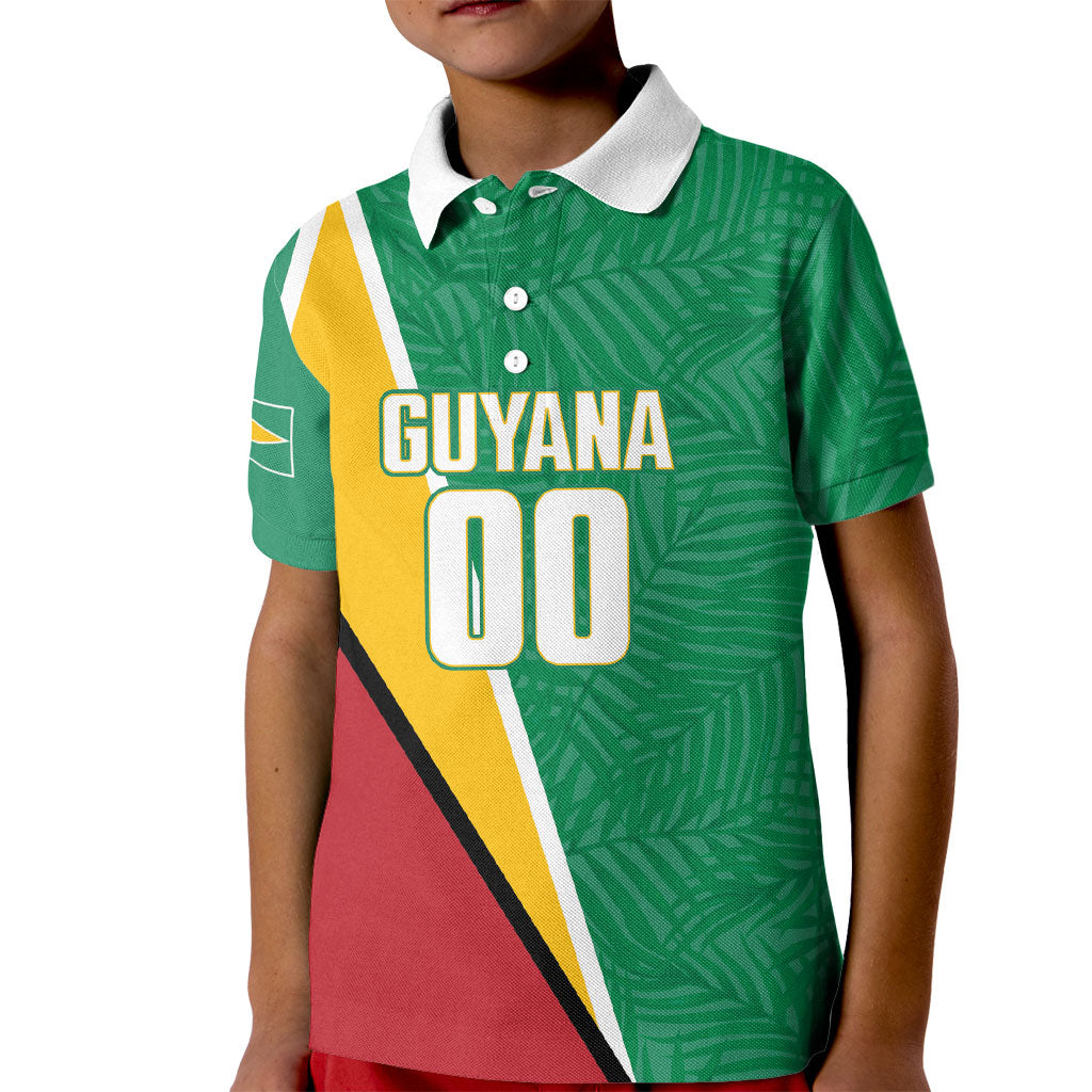 Guyana Basketball Custom Kid Polo Shirt Tropical Leaves Flag Style