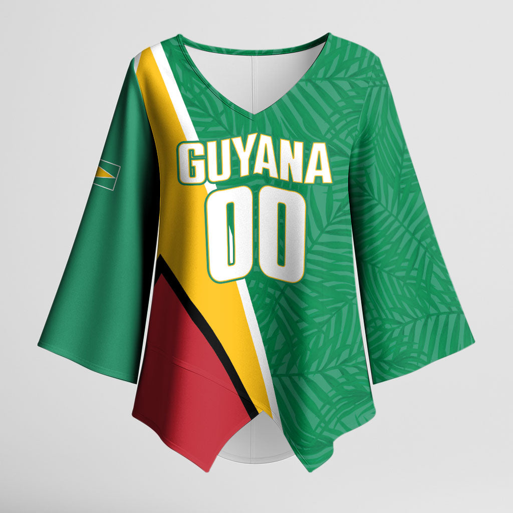 Guyana Basketball Custom Kimono Sleeve Blouse Tropical Leaves Flag Style