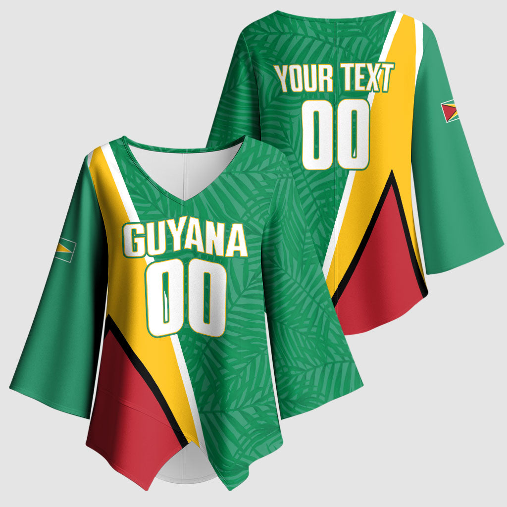 Guyana Basketball Custom Kimono Sleeve Blouse Tropical Leaves Flag Style