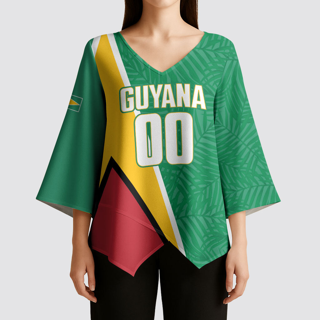 Guyana Basketball Custom Kimono Sleeve Blouse Tropical Leaves Flag Style