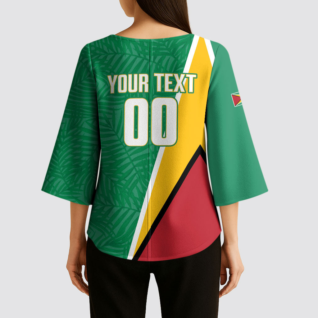 Guyana Basketball Custom Kimono Sleeve Blouse Tropical Leaves Flag Style