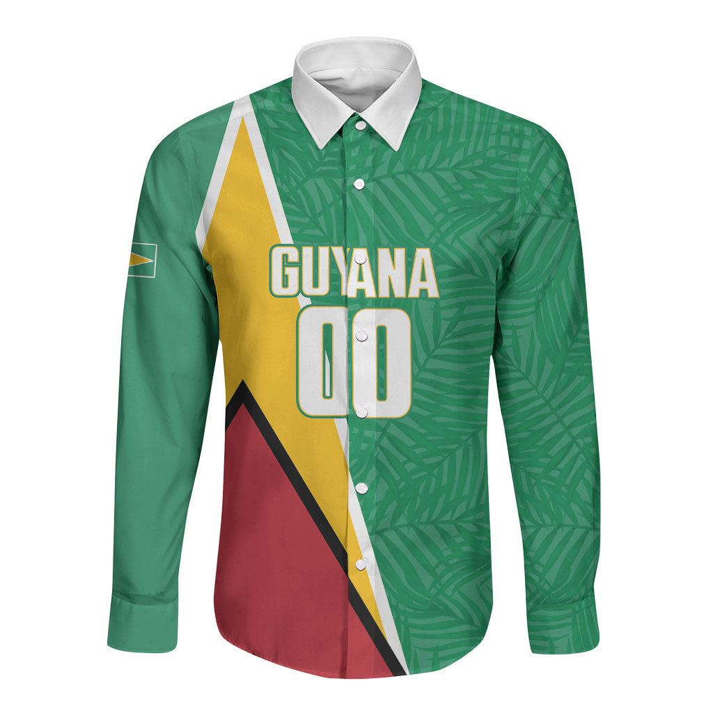 Guyana Basketball Custom Long Sleeve Button Shirt Tropical Leaves Flag Style