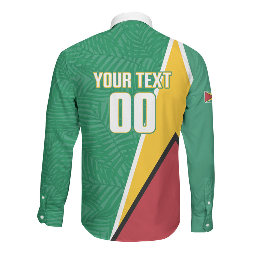 Guyana Basketball Custom Long Sleeve Button Shirt Tropical Leaves Flag Style
