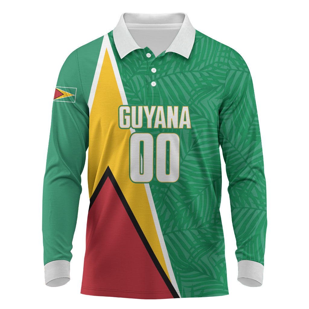 Guyana Basketball Custom Long Sleeve Polo Shirt Tropical Leaves Flag Style