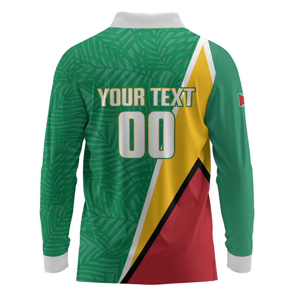 Guyana Basketball Custom Long Sleeve Polo Shirt Tropical Leaves Flag Style