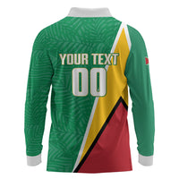 Guyana Basketball Custom Long Sleeve Polo Shirt Tropical Leaves Flag Style