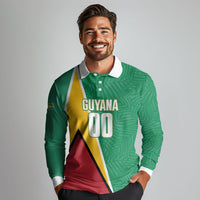 Guyana Basketball Custom Long Sleeve Polo Shirt Tropical Leaves Flag Style