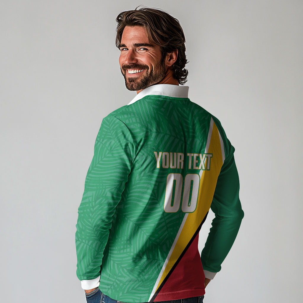 Guyana Basketball Custom Long Sleeve Polo Shirt Tropical Leaves Flag Style