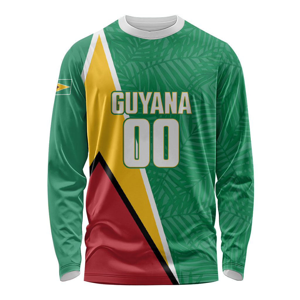 Guyana Basketball Custom Long Sleeve Shirt Tropical Leaves Flag Style