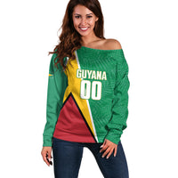 Guyana Basketball Custom Off Shoulder Sweater Tropical Leaves Flag Style