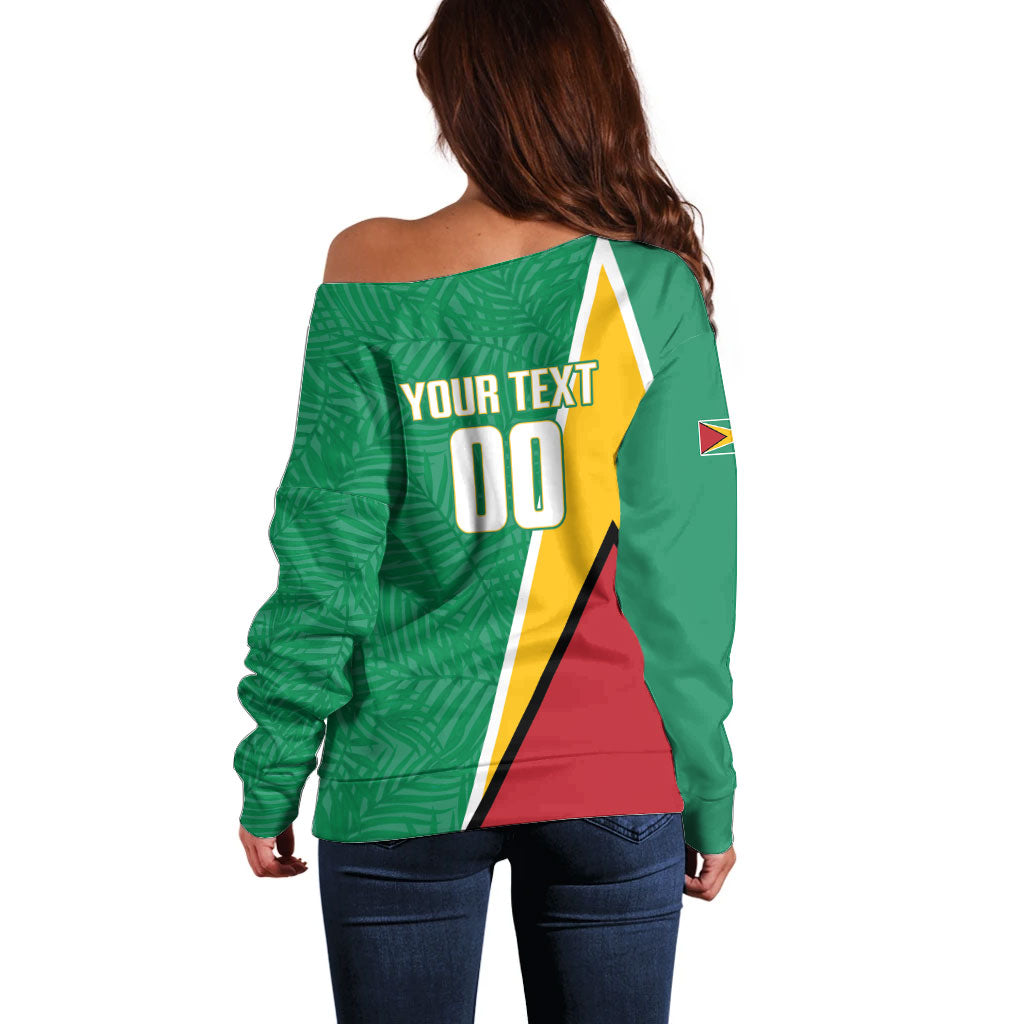 Guyana Basketball Custom Off Shoulder Sweater Tropical Leaves Flag Style