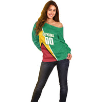 Guyana Basketball Custom Off Shoulder Sweater Tropical Leaves Flag Style