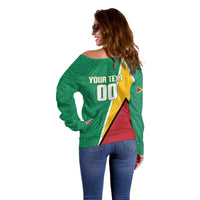 Guyana Basketball Custom Off Shoulder Sweater Tropical Leaves Flag Style