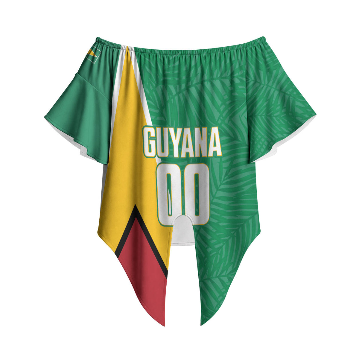 Guyana Basketball Custom Off Shoulder Wrap Waist Top Tropical Leaves Flag Style