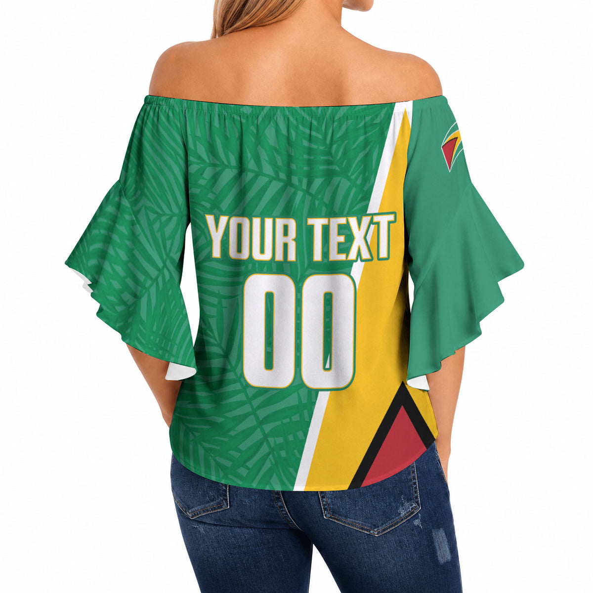 Guyana Basketball Custom Off Shoulder Wrap Waist Top Tropical Leaves Flag Style