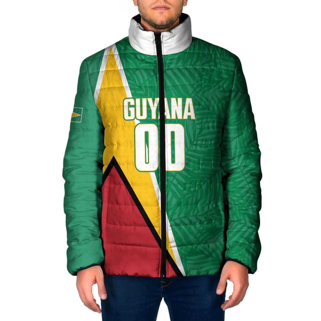 Guyana Basketball Custom Padded Jacket Tropical Leaves Flag Style