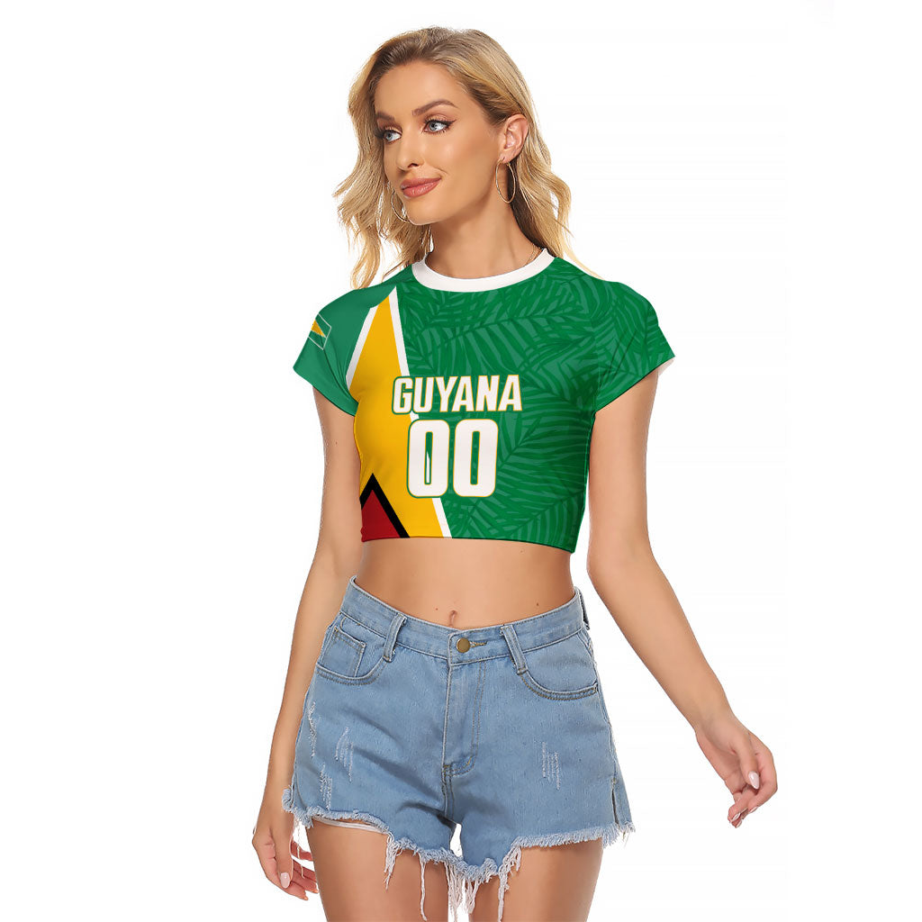 Guyana Basketball Custom Raglan Cropped T Shirt Tropical Leaves Flag Style