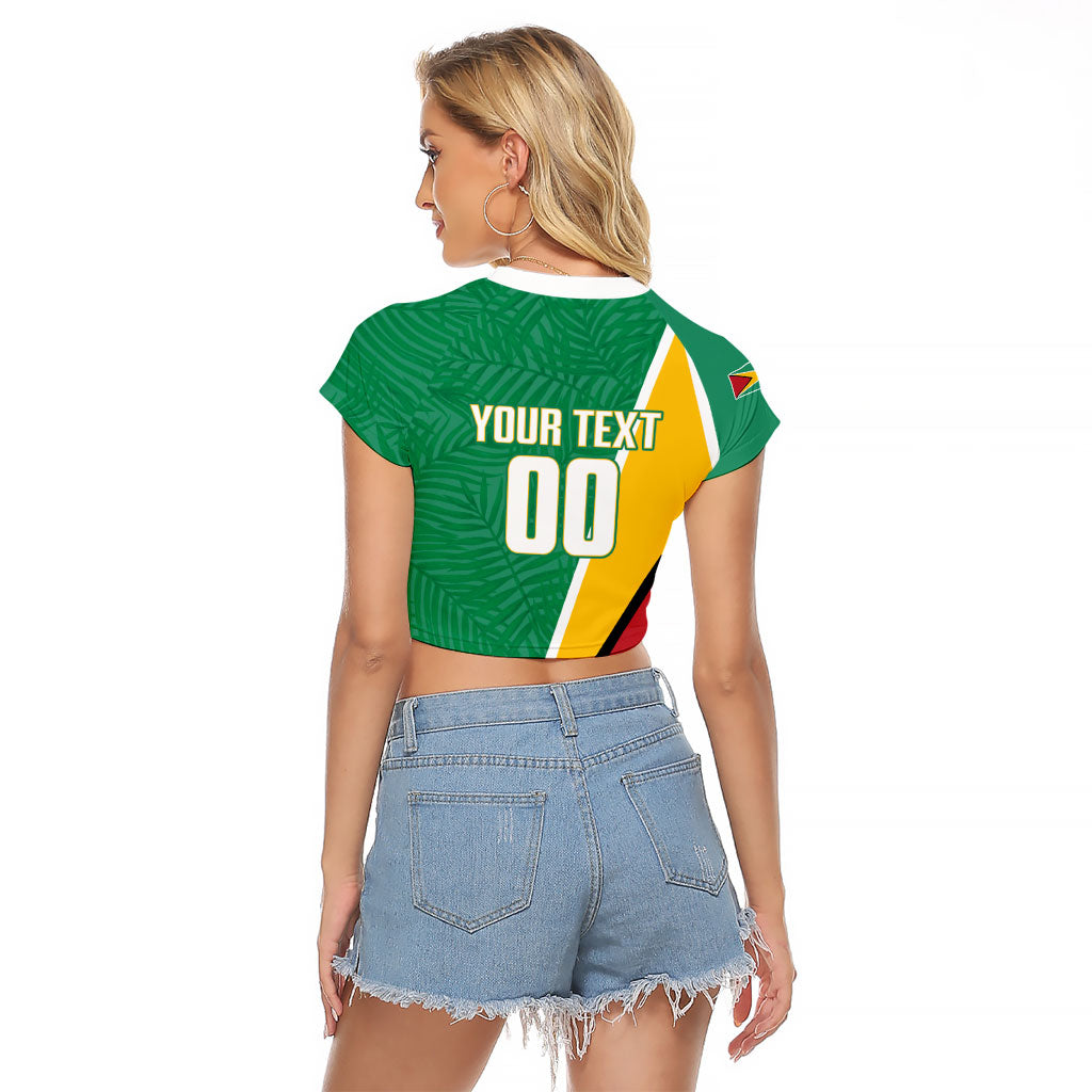 Guyana Basketball Custom Raglan Cropped T Shirt Tropical Leaves Flag Style