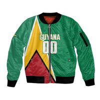 Guyana Basketball Custom Sleeve Zip Bomber Jacket Tropical Leaves Flag Style