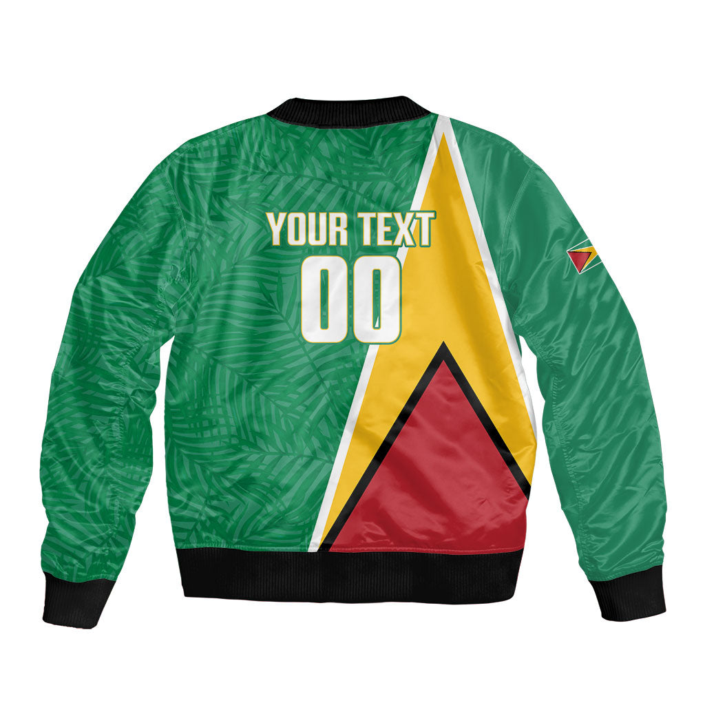 Guyana Basketball Custom Sleeve Zip Bomber Jacket Tropical Leaves Flag Style