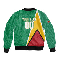 Guyana Basketball Custom Sleeve Zip Bomber Jacket Tropical Leaves Flag Style