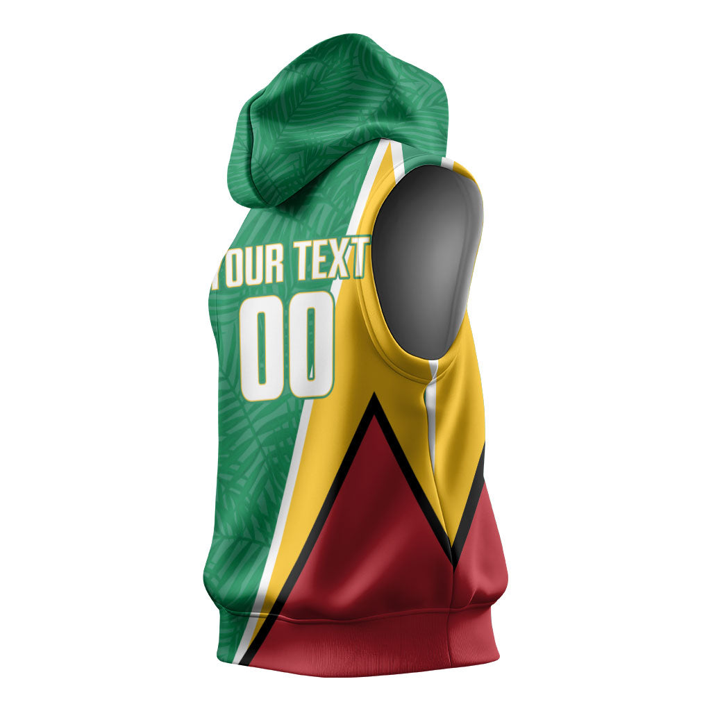 Guyana Basketball Custom Sleeveless Hoodie Tropical Leaves Flag Style