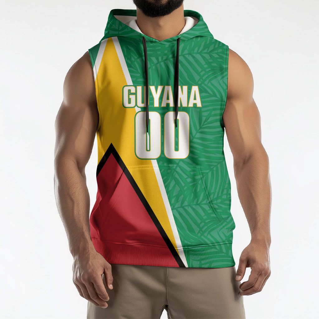 Guyana Basketball Custom Sleeveless Hoodie Tropical Leaves Flag Style