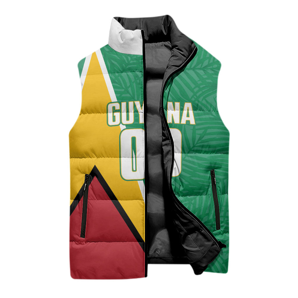Guyana Basketball Custom Sleeveless Puffer Jacket Tropical Leaves Flag Style
