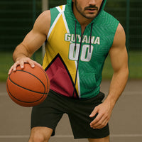 Guyana Basketball Custom Sleeveless Zip Hoodie Tropical Leaves Flag Style