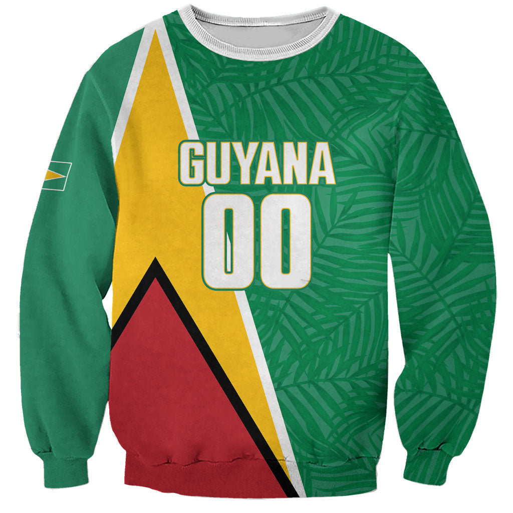 Guyana Basketball Custom Sweatshirt Tropical Leaves Flag Style