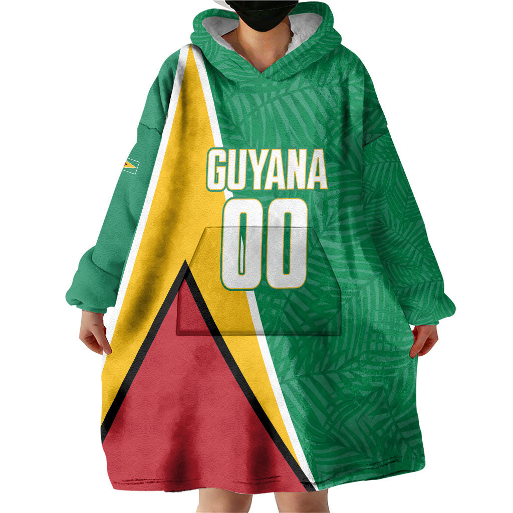Guyana Basketball Custom Wearable Blanket Hoodie Tropical Leaves Flag Style
