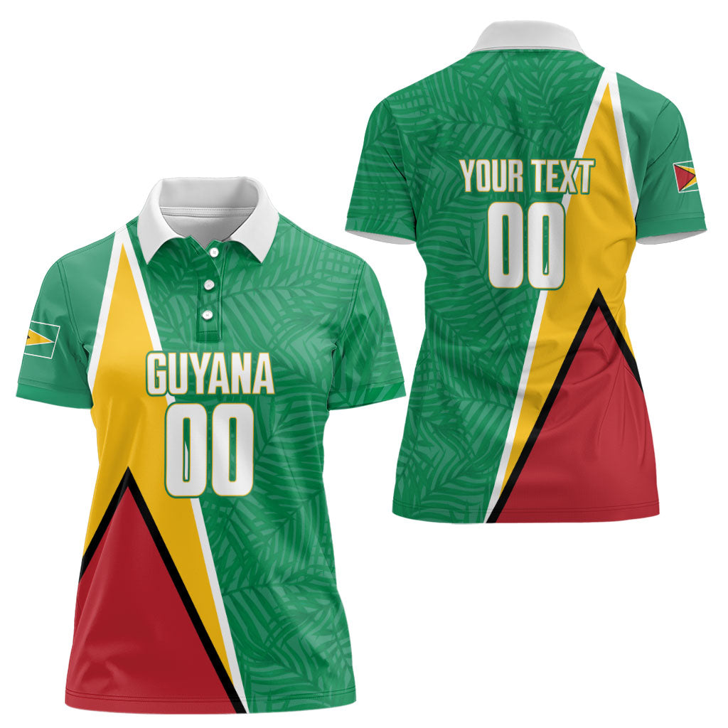 Guyana Basketball Custom Women Polo Shirt Tropical Leaves Flag Style