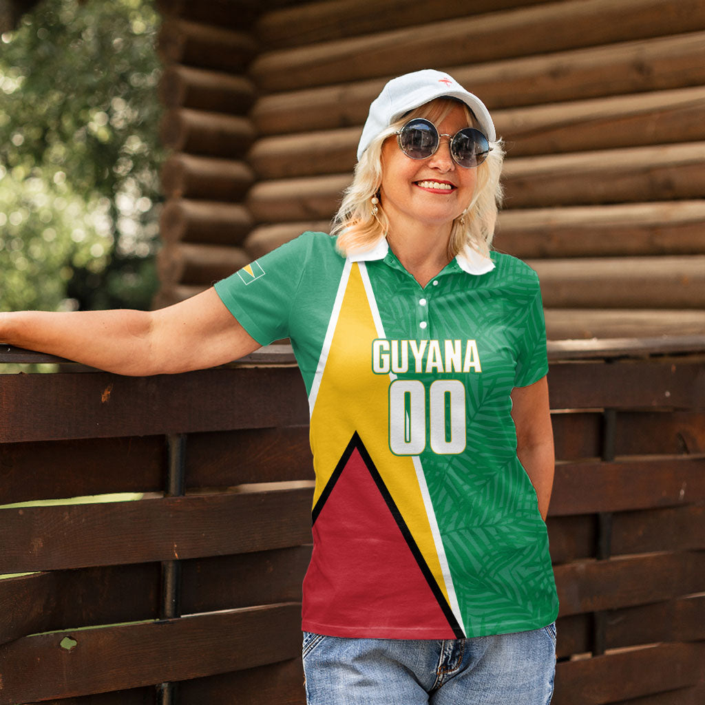 Guyana Basketball Custom Women Polo Shirt Tropical Leaves Flag Style