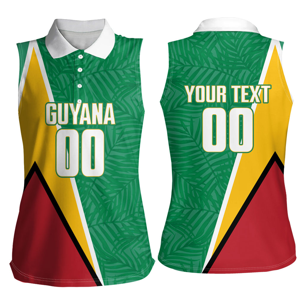 Guyana Basketball Custom Women Sleeveless Polo Shirt Tropical Leaves Flag Style