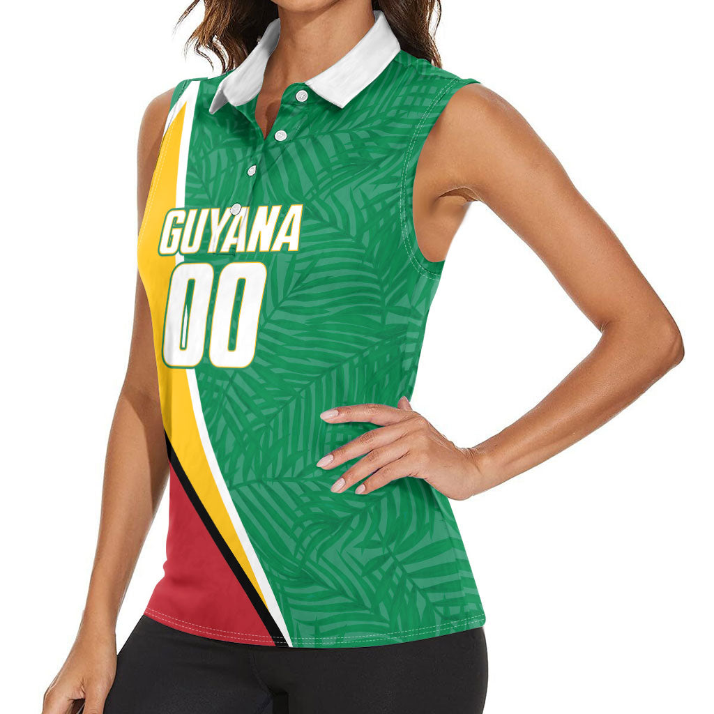 Guyana Basketball Custom Women Sleeveless Polo Shirt Tropical Leaves Flag Style
