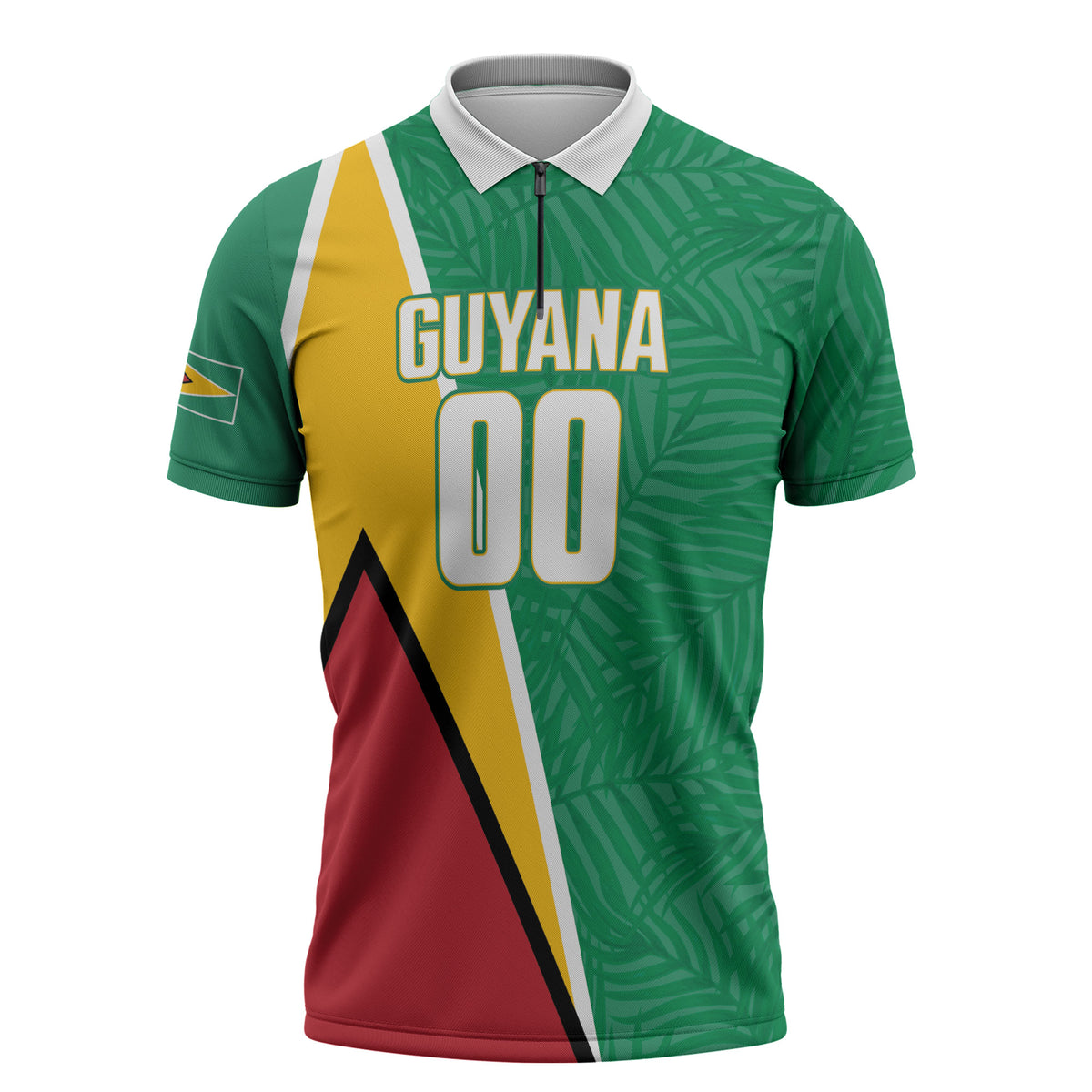 Guyana Basketball Custom Zipper Polo Shirt Tropical Leaves Flag Style