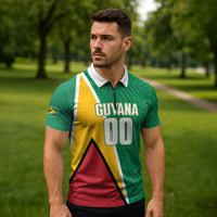 Guyana Basketball Custom Zipper Polo Shirt Tropical Leaves Flag Style