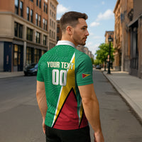 Guyana Basketball Custom Zipper Polo Shirt Tropical Leaves Flag Style