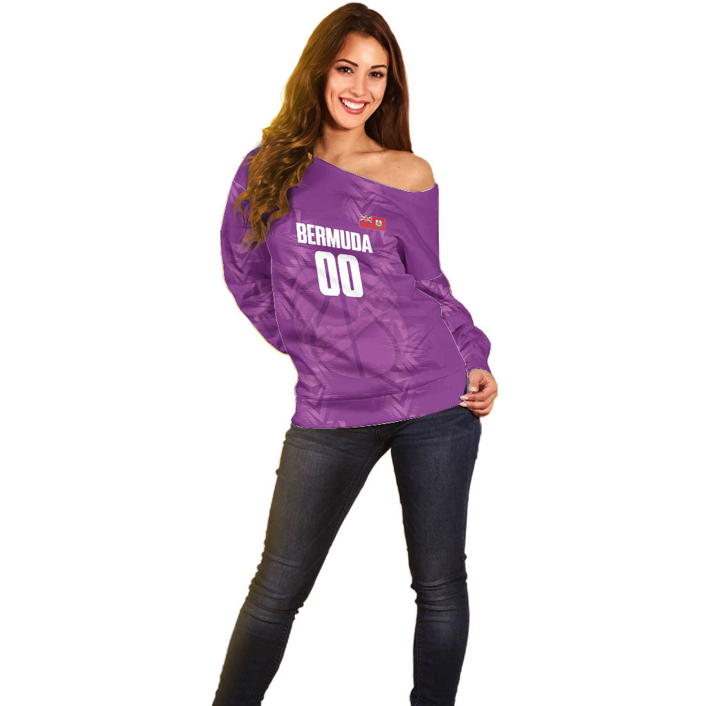 Bermuda Basketball Custom Off Shoulder Sweater Bermudian Map Sporty Style