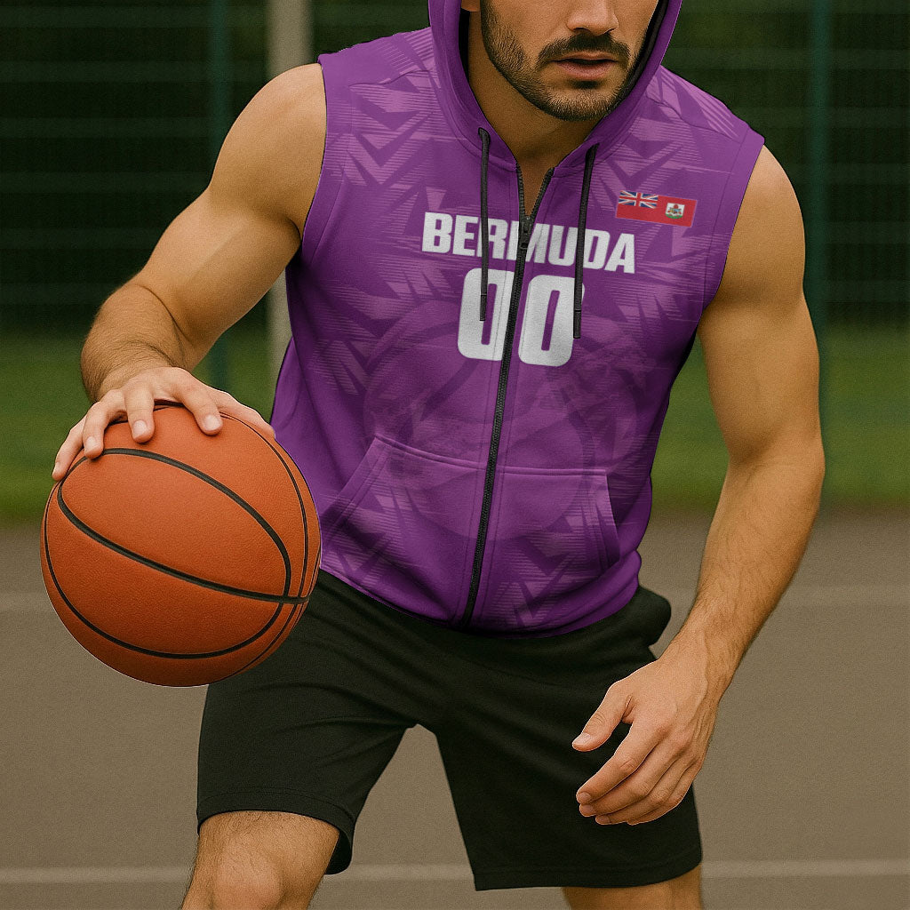 Bermuda Basketball Custom Sleeveless Zip Hoodie Bermudian Map Sporty Style